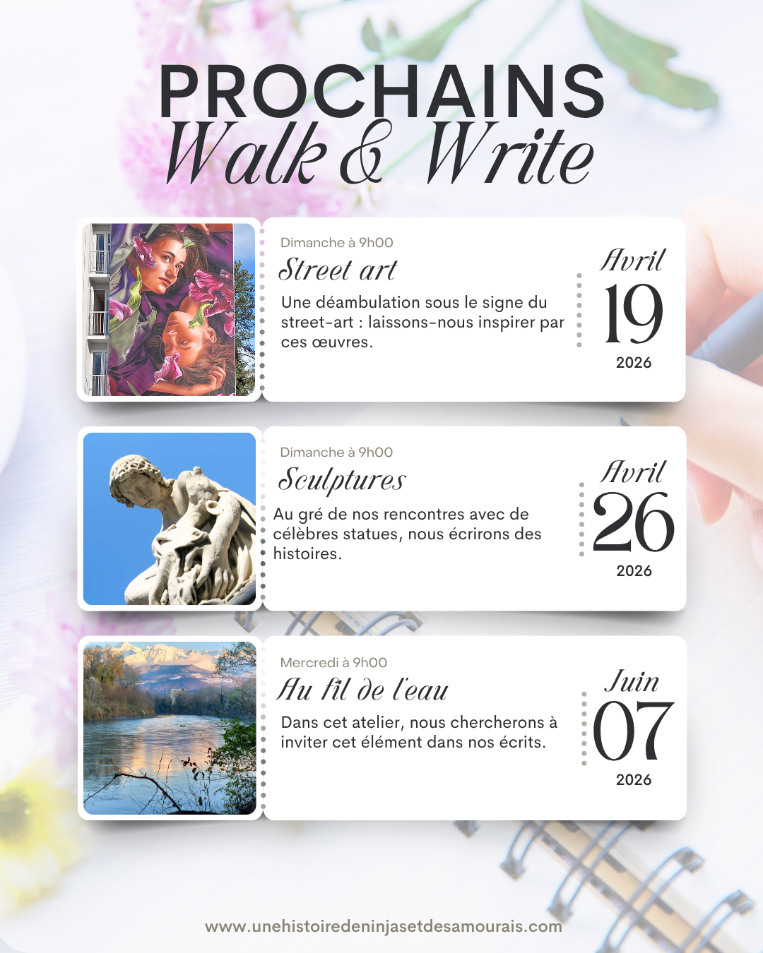 Programme avril juin des walk-and-write 2026